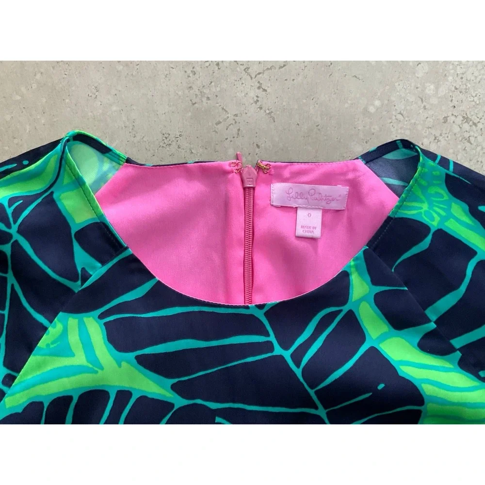 Lilly Pulitzer Under the Palms Dress 3/4 sleeves Navy and Green Palms - Size 0 - Picture 8 of 10